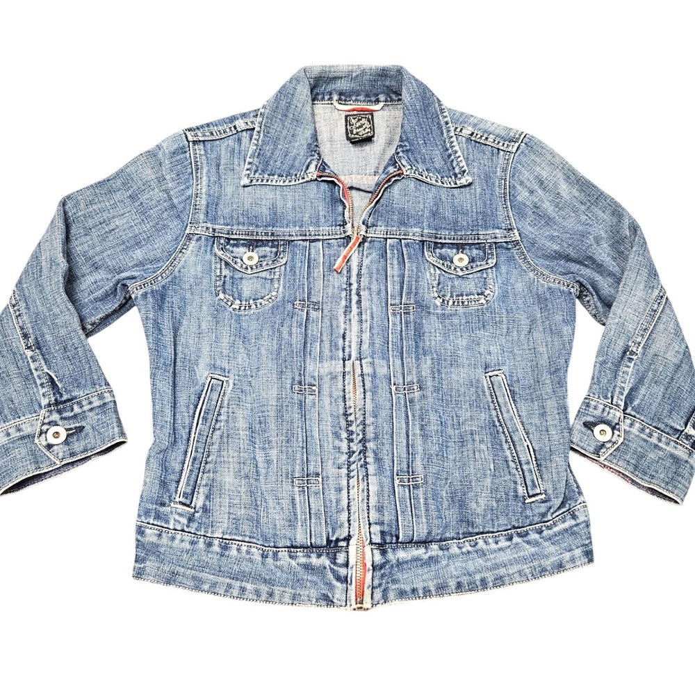 Lucky Brand Denim Jacket Womens S Blue Zip Up Trucker Jean Boho Y2K Americana